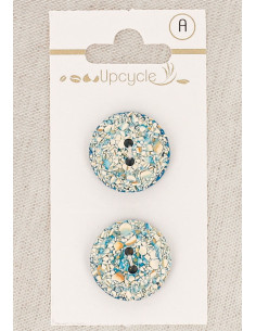 Kaart met 2 turquoise knopen van 20 mm met 2 gaten - Gespikkeld