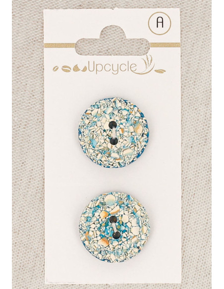 Kaart met 2 turquoise knopen van 20 mm met 2 gaten - Gespikkeld
