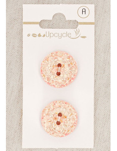 Kaart met 2 roze knopen 20 mm 2 gaten - Gespikkeld