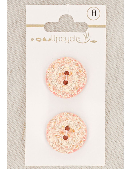 Kaart met 2 roze knopen 20 mm 2 gaten - Gespikkeld