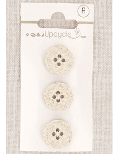 Kaart met 3 ecru knopen 15 mm 4 gaten - Rijstkorrels