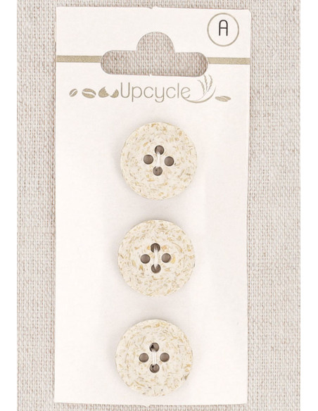 Kaart met 3 ecru knopen 15 mm 4 gaten - Rijstkorrels