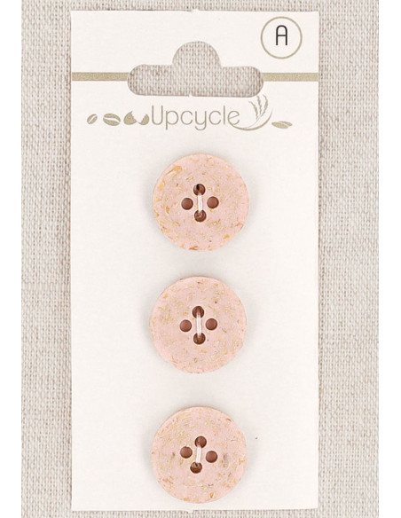 Kaart met 3 roze knopen 15 mm 4 gaten - Rijstkorrels