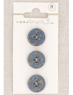 Kaart met 3 blauwe knopen 15 mm 4 gaten - Rijstkorrels