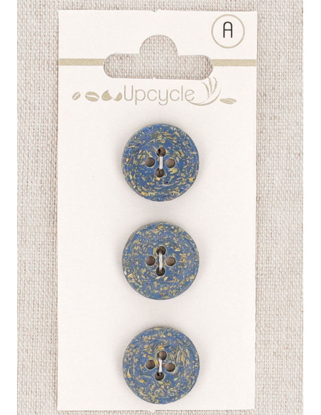 Kaart met 3 blauwe knopen 15 mm 4 gaten - Rijstkorrels