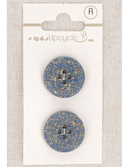 Kaart met 2 blauwe knopen 20 mm 4 gaten - Rijstkorrels