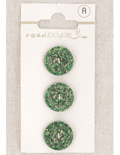 Kaart met 3 groene knopen van 15 mm met 4 gaten - Rijstkorrels
