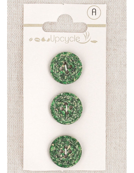 Kaart met 3 groene knopen van 15 mm met 4 gaten - Rijstkorrels