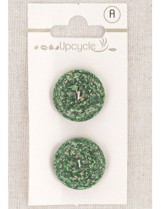 Kaart met 2 groene knopen van 20 mm met 4 gaten - Rijstkorrels