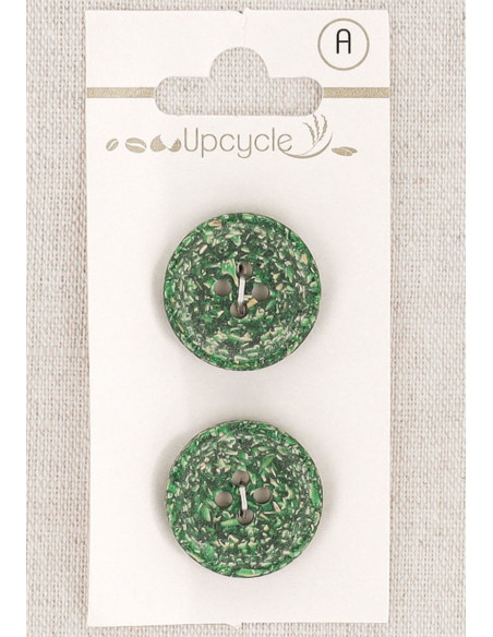 Kaart met 2 groene knopen van 20 mm met 4 gaten - Rijstkorrels