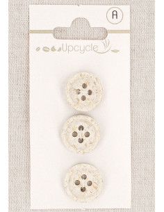 Kaart met 3 knopen ecru 15 mm 4 gaten - Gerolde rijstkorrels