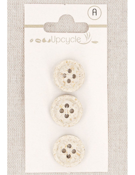 Kaart met 3 knopen ecru 15 mm 4 gaten - Gerolde rijstkorrels