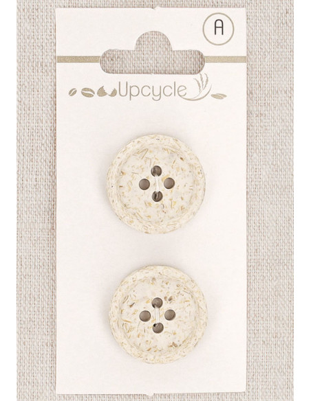 Kaart met 2 knopen ecru 20 mm 4 gaten - Gerolde rijstkorrels