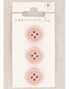 Kaart met 3 roze knopen 15 mm 4 gaten - Gerolde rijstkorrels