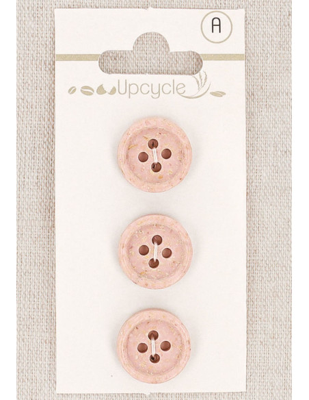 Kaart met 3 roze knopen 15 mm 4 gaten - Gerolde rijstkorrels