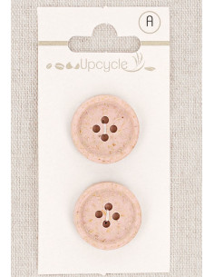 Kaart met 2 roze knopen 20 mm 4 gaten - Gerolde rijstkorrels
