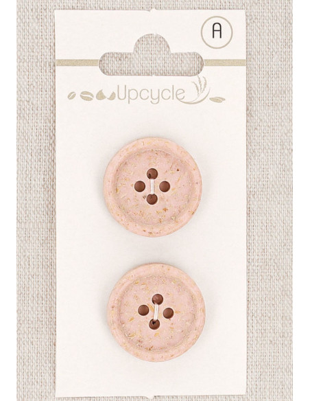 Kaart met 2 roze knopen 20 mm 4 gaten - Gerolde rijstkorrels