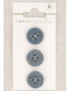 Kaart met 3 blauwe knopen van 15 mm met 4 gaten - Gerolde rijstkorrels