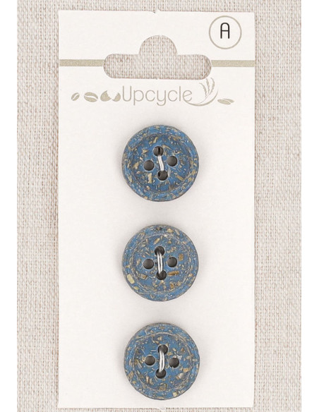 Kaart met 3 blauwe knopen van 15 mm met 4 gaten - Gerolde rijstkorrels