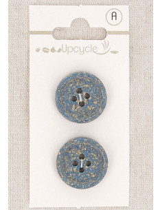 Kaart met 2 blauwe knopen 20 mm 4 gaten - Gerolde rijstkorrels