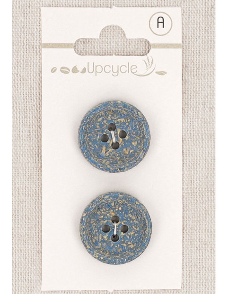 Kaart met 2 blauwe knopen 20 mm 4 gaten - Gerolde rijstkorrels