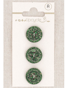 Kaart met 3 groene knopen van 15 mm met 4 gaten - Gerolde rijstkorrels
