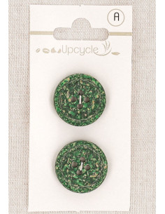 Kaart met 2 groene knopen van 20 mm met 4 gaten - Gerolde rijstkorrels