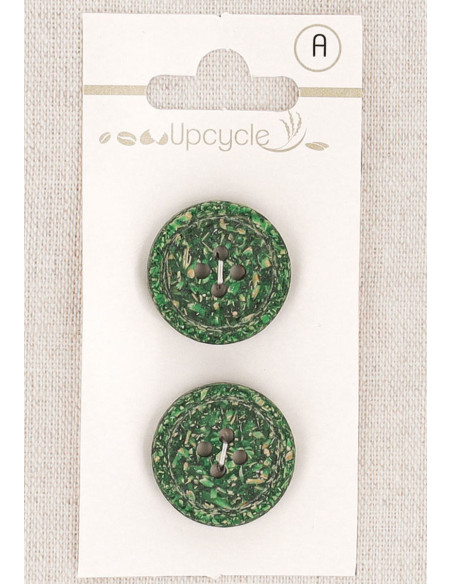 Kaart met 2 groene knopen van 20 mm met 4 gaten - Gerolde rijstkorrels