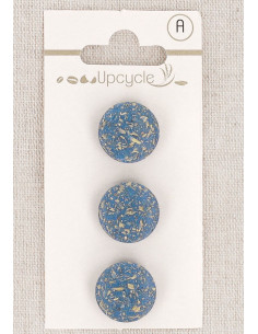 Kaart met 3 blauwe knopen van 15 mm met staart - Rijstkorrels