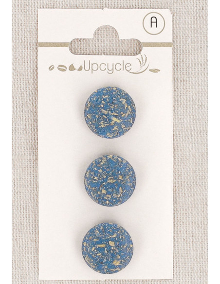 Kaart met 3 blauwe knopen van 15 mm met staart - Rijstkorrels