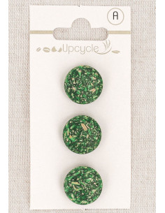 Kaart met 3 groene knopen van 15 mm met staart - Rijstkorrels
