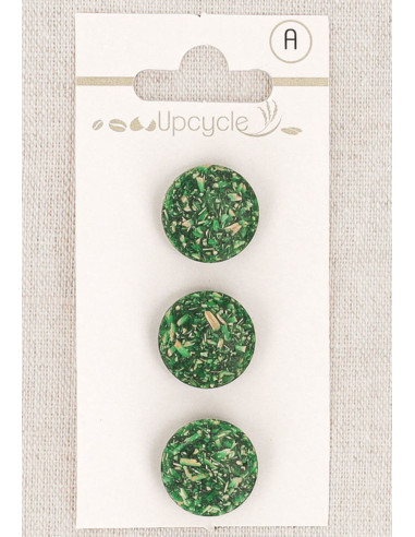 Kaart met 3 groene knopen van 15 mm met staart - Rijstkorrels