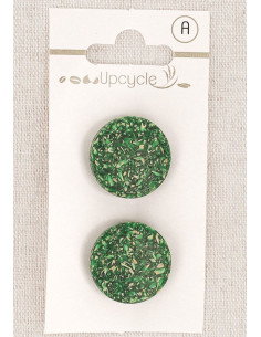 Kaart met 2 groene knopen van 20 mm met steel - Rijstkorrels