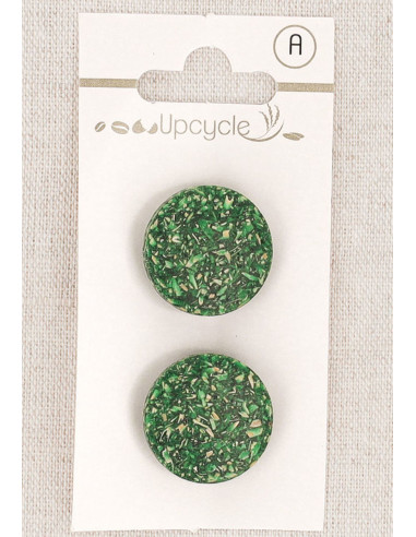 Kaart met 2 groene knopen van 20 mm met steel - Rijstkorrels