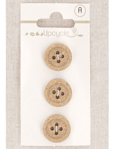 Kaart met 3 beige knopen van 15 mm met 4 gaten - Fantasieën met omgezoomde rand