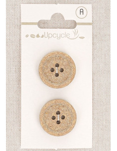 Kaart met 2 beige knopen 20 mm 4 gaten - Fantasieën met omgezoomde rand