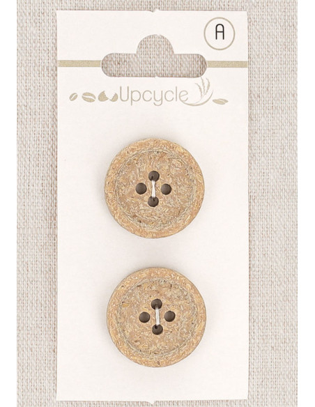 Kaart met 2 beige knopen 20 mm 4 gaten - Fantasieën met omgezoomde rand
