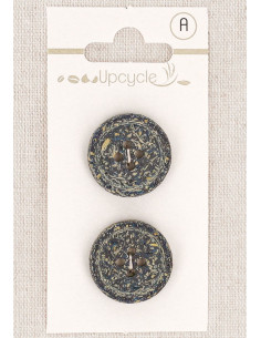 Kaart met 2 petrolblauwe knopen 20 mm 4 gaten - Fantasieën met omgezoomde rand