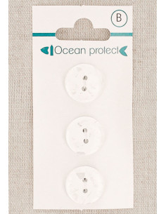 Kaart met 3 witte knopen 15 mm 2 gaten - Plat