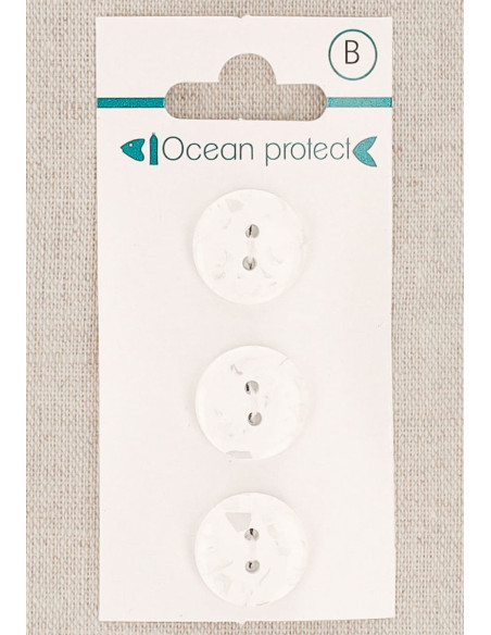 Kaart met 3 witte knopen 15 mm 2 gaten - Plat