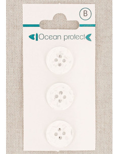 Kaart met 3 witte knopen 15 mm 4 gaten - Gerolde rand