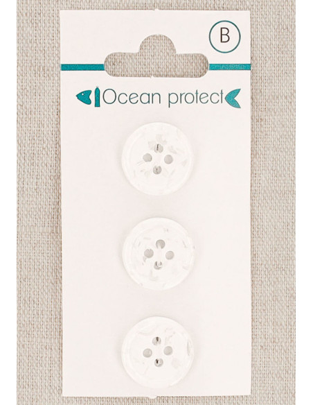 Kaart met 3 witte knopen 15 mm 4 gaten - Gerolde rand