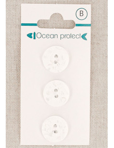 Kaart met 3 witte knopen 15 mm 2 gaten - Rand