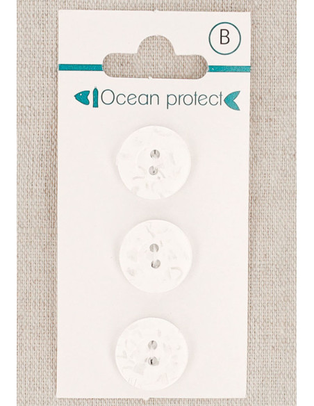 Kaart met 3 witte knopen 15 mm 2 gaten - Rand