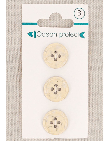 Kaart met 3 beige knopen 15 mm 4 gaten - Gerolde rand