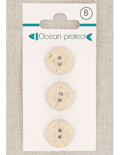 Kaart met 3 beige knopen 15 mm 2 gaten - Rand
