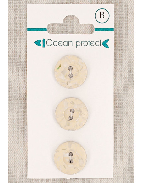 Kaart met 3 beige knopen 15 mm 2 gaten - Rand