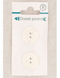 Kaart met 2 witte knopen 18 mm 2 gaten - Plat
