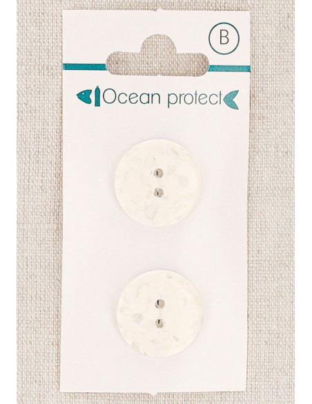 Kaart met 2 witte knopen 18 mm 2 gaten - Plat
