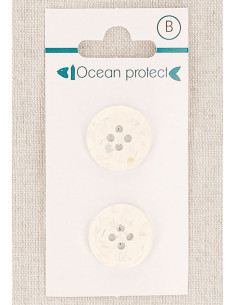 Kaart met 2 witte knopen 18 mm 4 gaten - Gerolde rand